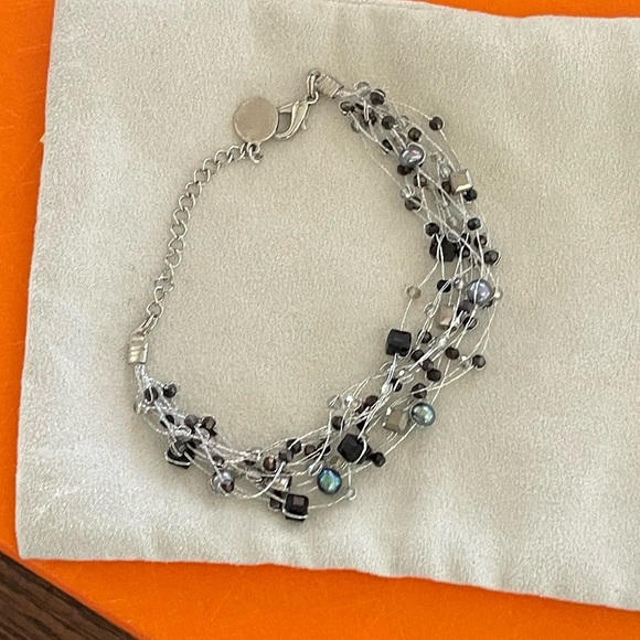 MULTI Strand Beaded Crystal Wire Bracelet 9" Silver Bracelet - Picture 2 of 6